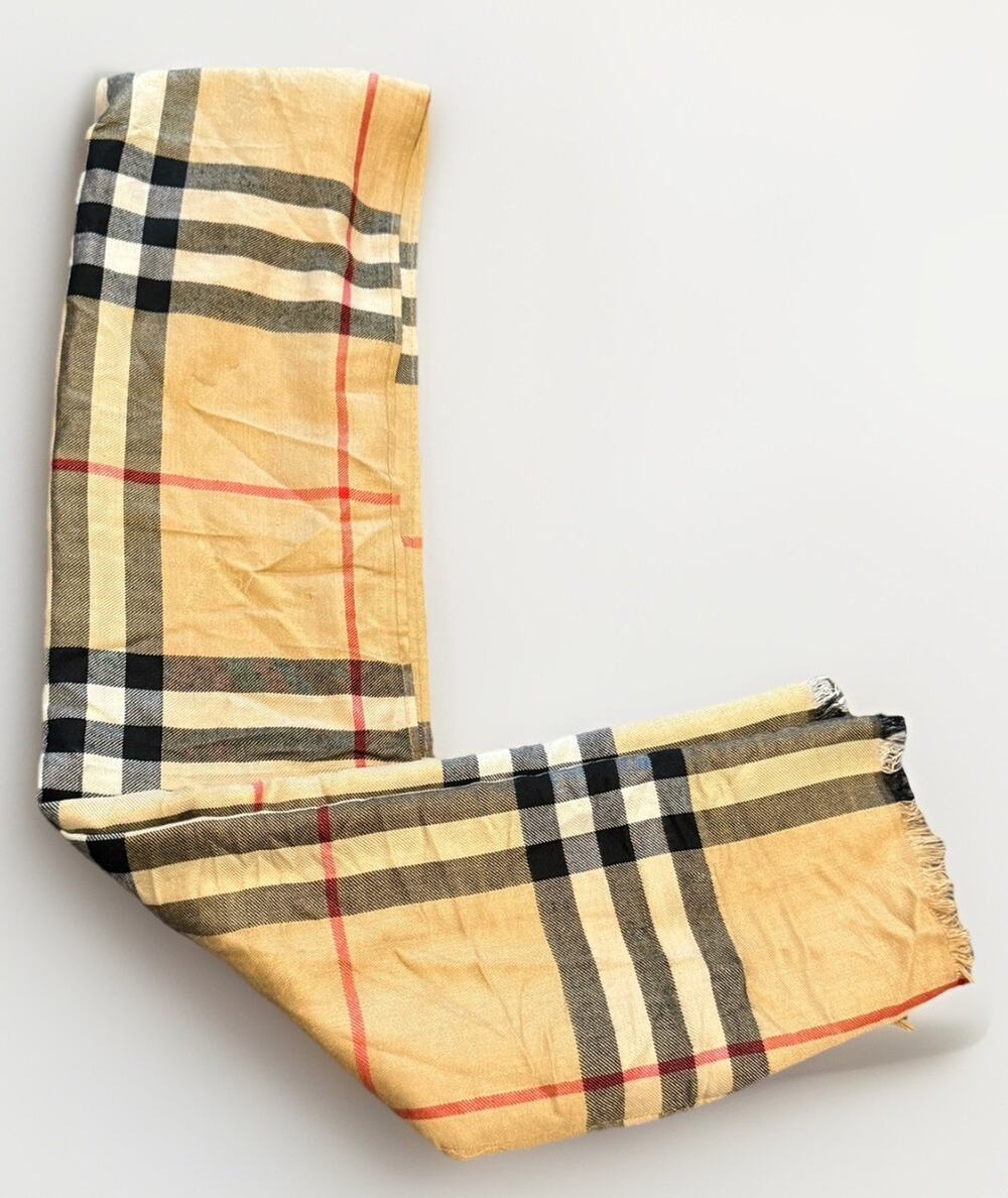 Burberry Nova Check Casual Monogram Scarf 100% Cashmere Made In England